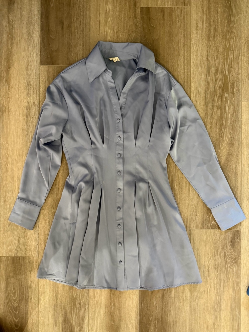 Lena Slate Blue Pleated Button-Front Long Sleeve Dress size small